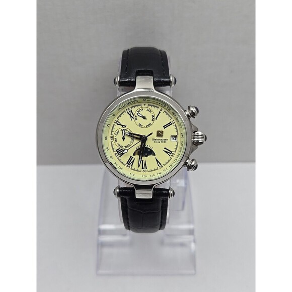 Steinhausen Marquise Automatic Watch Moon Phase Triple Calendar Silver Black - Picture 1 of 13